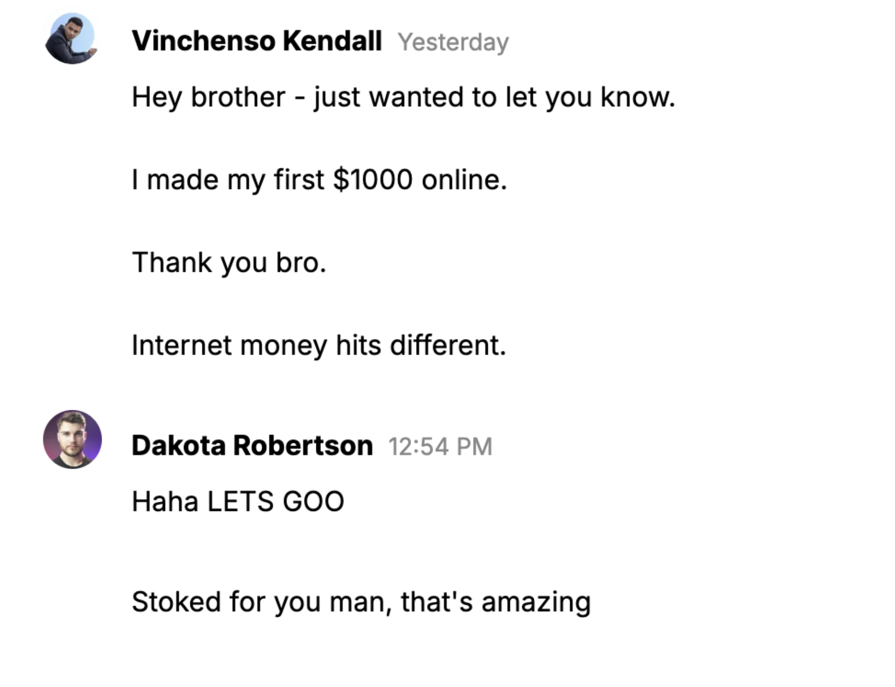 Vinchenso Kendall — first $1K